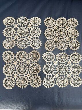 Doily Linen 4 Vintage Embroidery Crochet Lace Square 6 in Cottagecore Beige Ecru